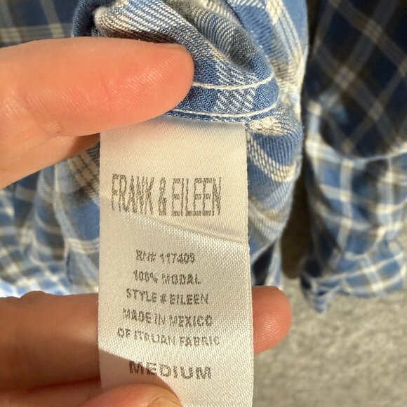 Frank & Eileen "Eileen" Button Down Shirt Blue White Plaid Modal Everyday M - Picture 5 of 8